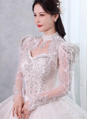 新娘结婚重工披肩女镶钻长袖薄款