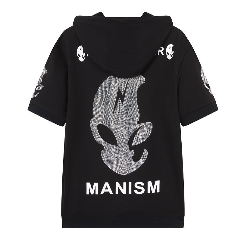 bm男士外星人烫钻印花连帽短袖卫衣 布莱迪梅尔维拉T恤