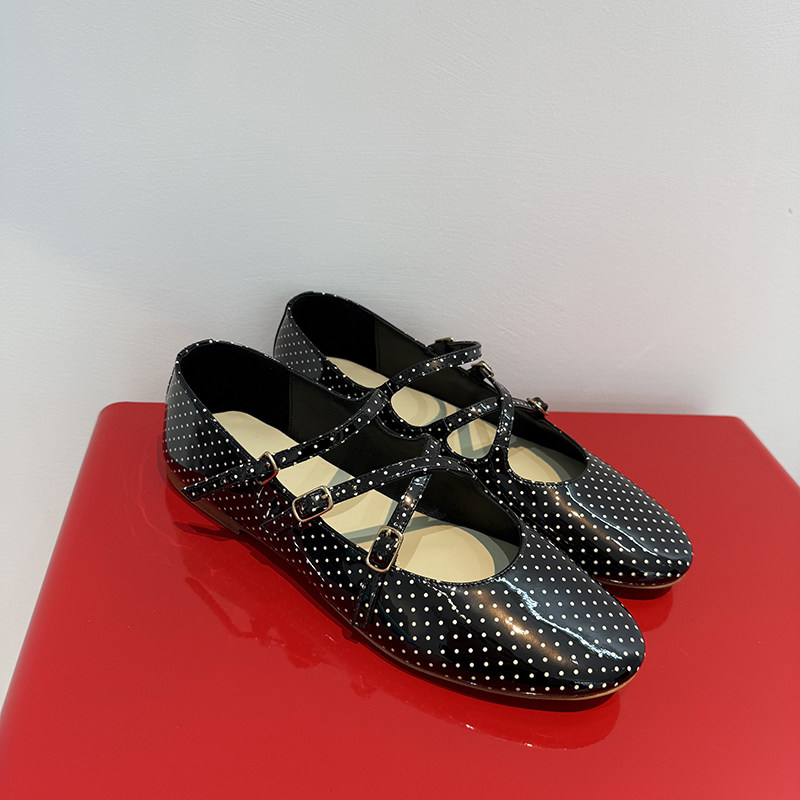 26SS黑色漆皮波点玛丽珍鞋女 三绑带平底百搭气质通勤芭蕾舞单鞋,淘宝优惠券,粉丝福利购,淘宝优惠卷