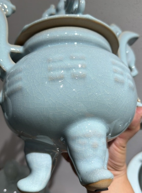 高仿古汝瓷八卦鼎香炉新中式桌面装饰品礼品客厅玄关书房博古架