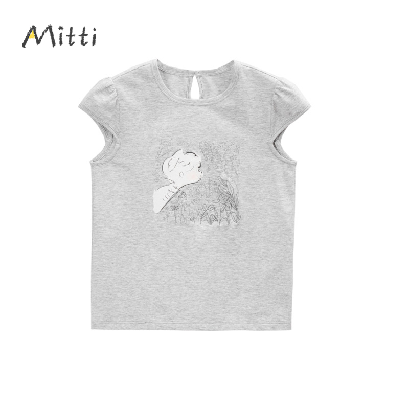 Mitti【商场同款】女童夏季短袖T恤纯色立体小花设计圆领童装上衣-图3