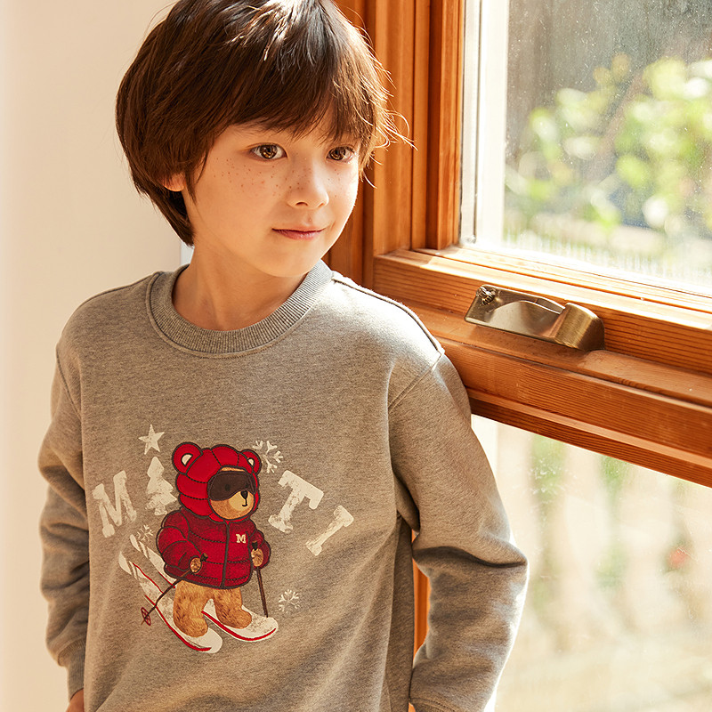 Mitti【商场同款】秋冬儿童卫衣纯色小熊印花圆领长袖上衣男女童,淘宝优惠券,粉丝福利购,淘宝优惠卷