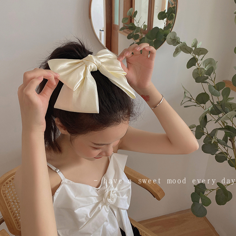 少女绸缎面白色法式黑色蝴蝶结发夹顶夹发卡后脑勺夹头饰网红发饰
