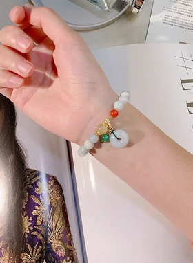 巴度水晶手链女新款韩版金发晶红玛瑙翡翠平安扣手串小众翡翠手饰