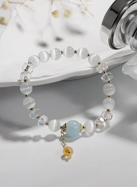 巴度水晶手链女新款小众金发晶流苏手串猫眼石海蓝宝水晶手饰