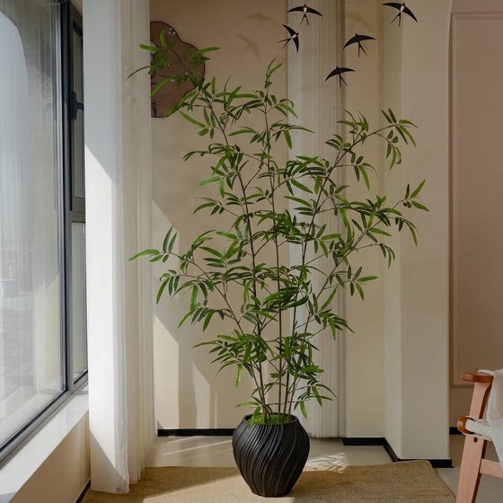 Bamboo simulation green plants indoor guest restaurant balcony fake trees large floor-standing potted plants Song Dynasty teahouse floating branches in ancient style