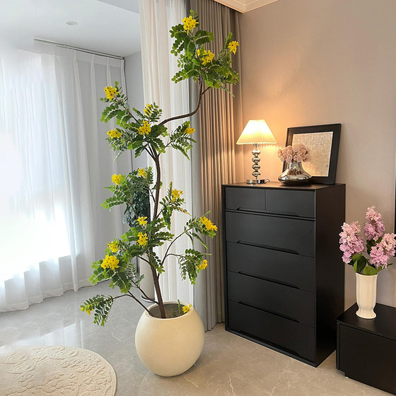 Golden tree simulated green plant high-end light luxury bionic flower living room large indoor potted ornaments decorative tree fake plant