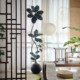 Simulated green plant black diamond rubber tree living room interior