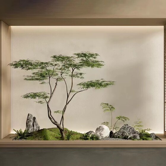 Simulated green plants, large maple trees and maples