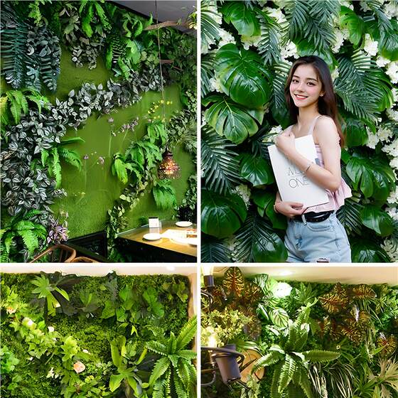 Simulated plant wall three-dimensional green artificial flowers