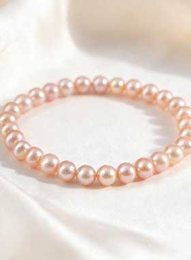 天然彩色珍珠手串近正圆淡水珍珠弹力手链多巴胺糖果色闺蜜手串女