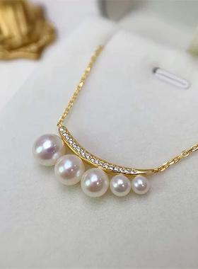 天然珍珠平衡木渐变微笑项链高级饰品礼物时尚轻奢百搭锁骨链