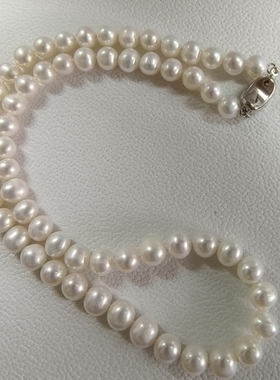 无核淡水珍珠项链6-7mm天然淡水珍珠纯银元宝扣项链妈妈链送长辈