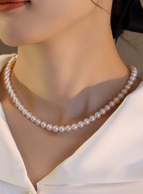 5A高亮！天然淡水珍珠6-7mm珍珠项链送妈妈送长辈生日高级礼物