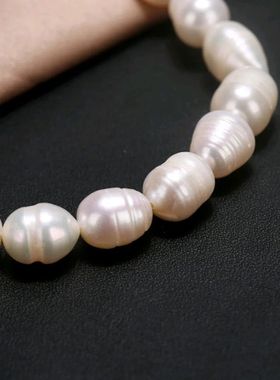 高亮强光淡水浅螺纹珍珠手串7-8高级感红玛瑙真珍珠手链气质百搭