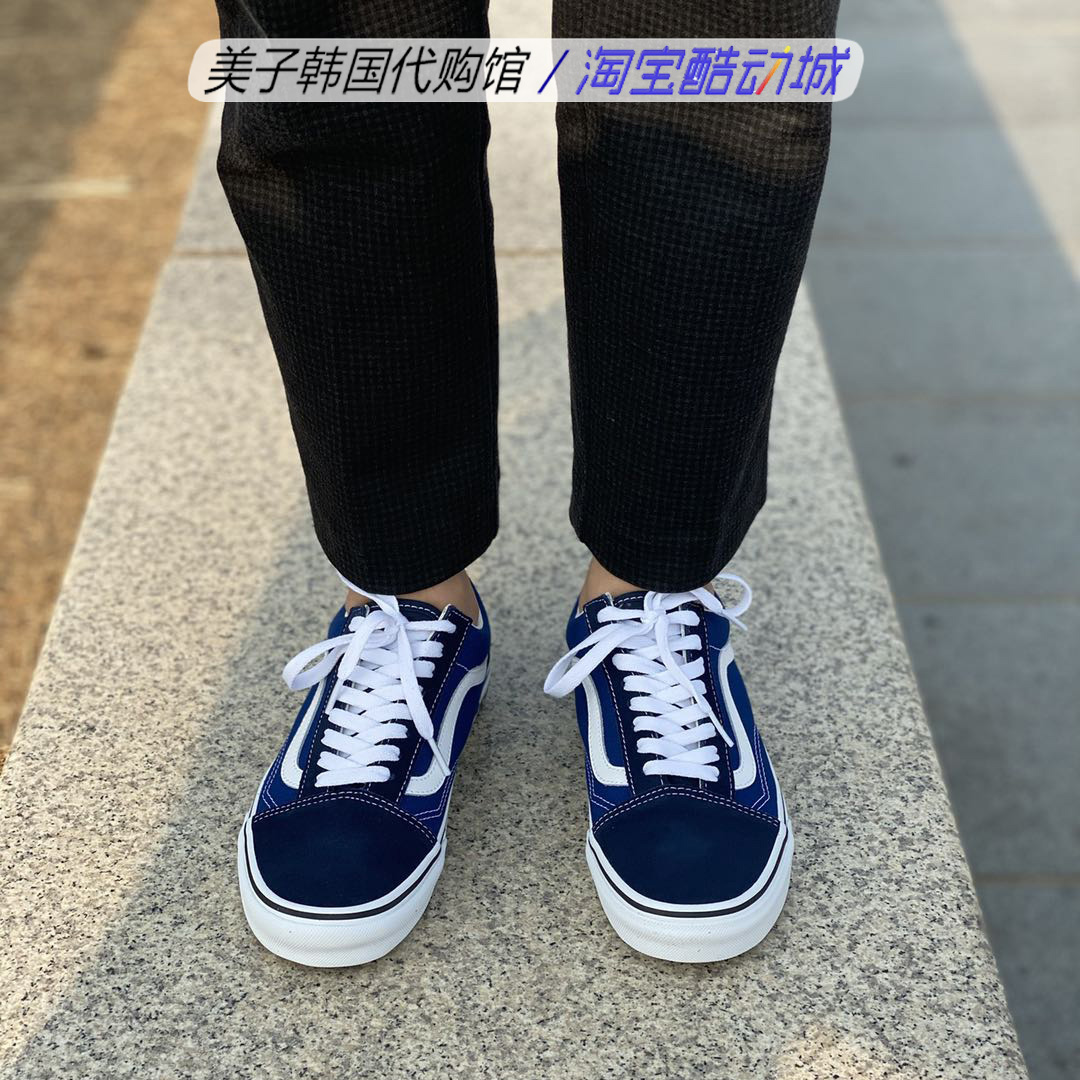 VANS范斯Old Skool 海军蓝字母中底男鞋女鞋低帮百搭板鞋帆布鞋 - 图0