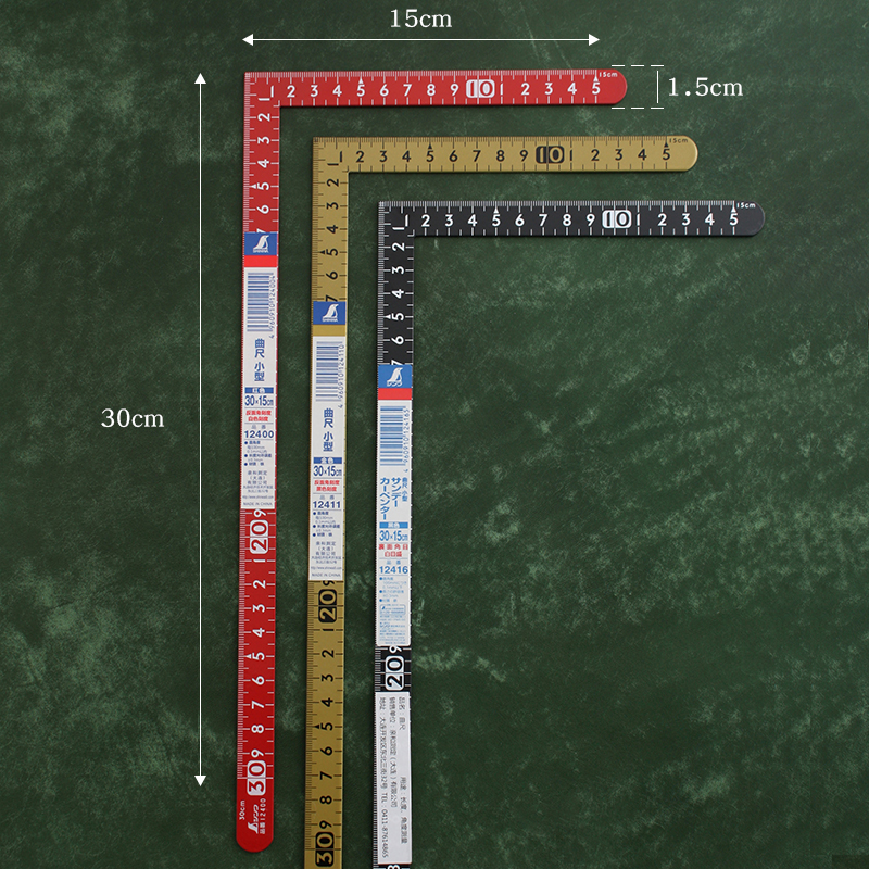 日本亲和SHINWA牌 双面学生尺 小曲尺直角尺 手工DIY皮革30x15cm - 图0