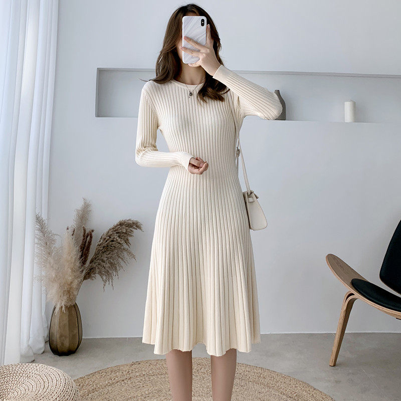 秋冬新款高腰气质长袖韩版打底裙子 莲桐连衣裙