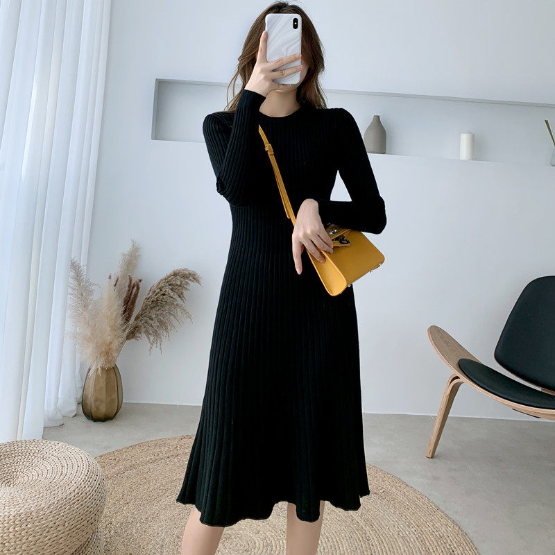 秋冬新款高腰气质长袖韩版打底裙子 莲桐连衣裙