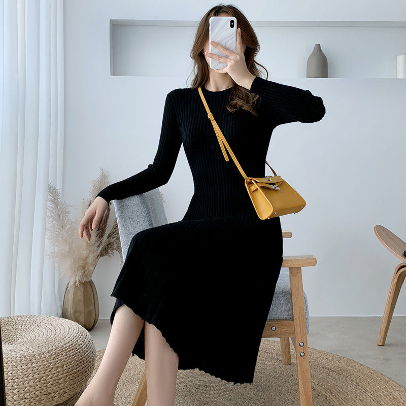 秋冬新款高腰气质长袖韩版打底裙子 莲桐连衣裙