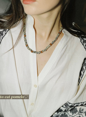 芝麻甜甜圈斑点石木珠项链