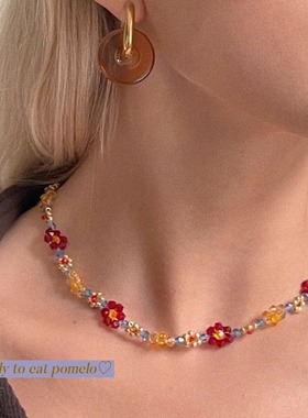 法国ettoi复古彩色水晶花朵项链