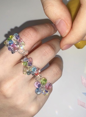 小众韩国ins玉石水晶戒指