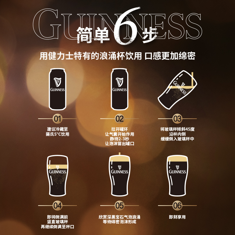 Guinness/健力士黑啤进口世涛爱尔兰精酿啤酒440ml*24听罐装整箱 - 图2