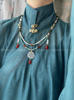 古风琉璃珍珠双层软璎珞项链