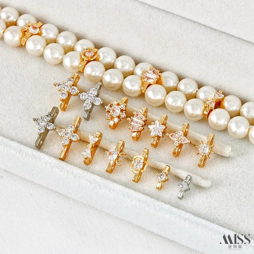 14K包金保色镶锆石双排三排串珠珍珠隔片排扣隔珠diy手链项链配件 - 图3