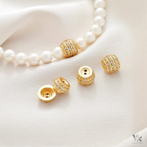 14K包金保色满镶锆石收尾螺丝扣旋转连接扣diy珍珠手链项链扣配件 - 图0