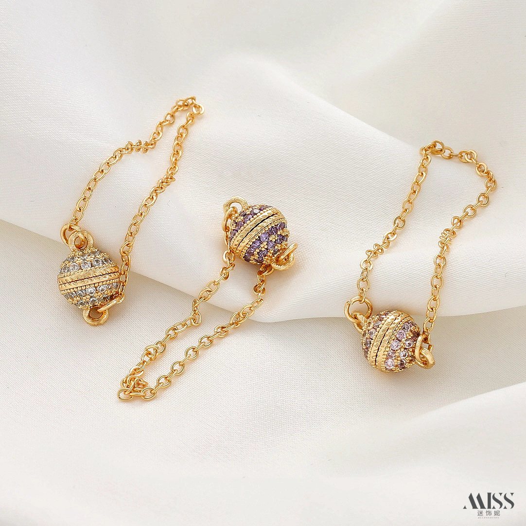 14K包金保色18K镀真金满钻球形磁吸扣收尾安全链diy手链防丢配件,淘宝优惠券,粉丝福利购,淘宝优惠卷