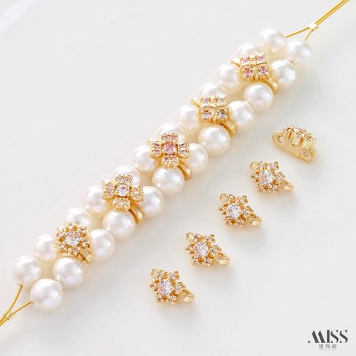 14K包金保色镶锆石双排三排串珠珍珠隔片排扣隔珠diy手链项链配件 - 图2