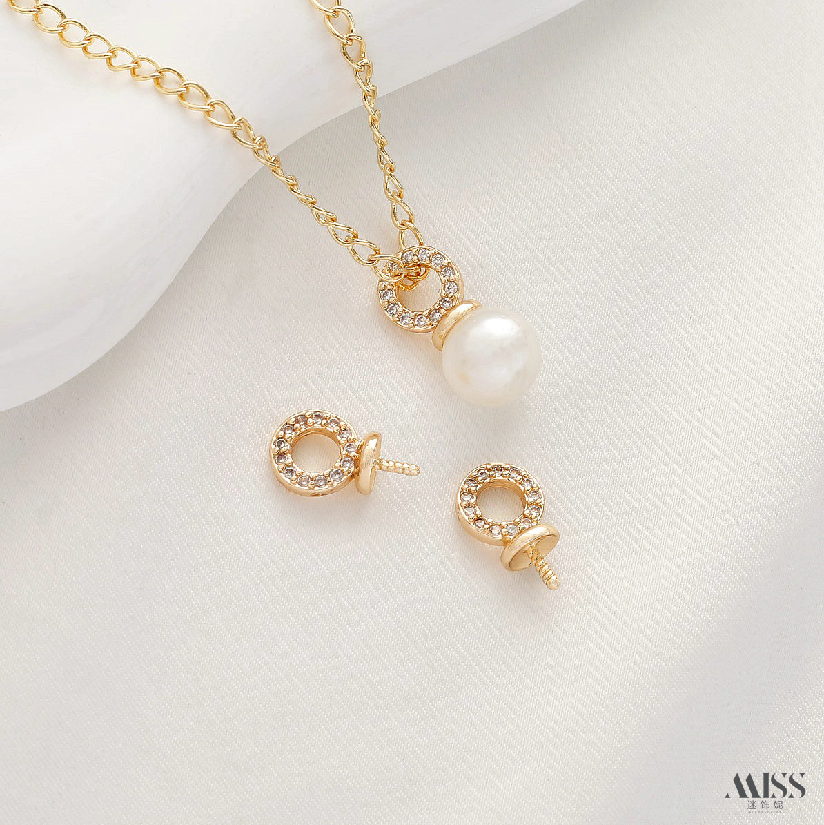 14K包金保色镶锆石扣珍珠吊托羊眼珠托吊坠扣diy手工项链配件 - 图2