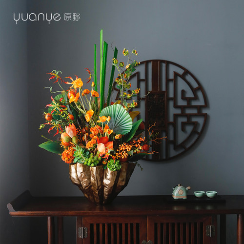 高档轻奢新中式仿真花假花玄关客厅边几酒店前台餐桌摆设件装饰花 - 图1