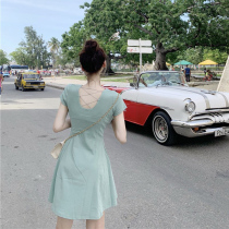 Temperament collection waist display slim sub-wrap hip skirt French style small crowdsourced back short sleeve one-piece dress lady Summer 2024 new