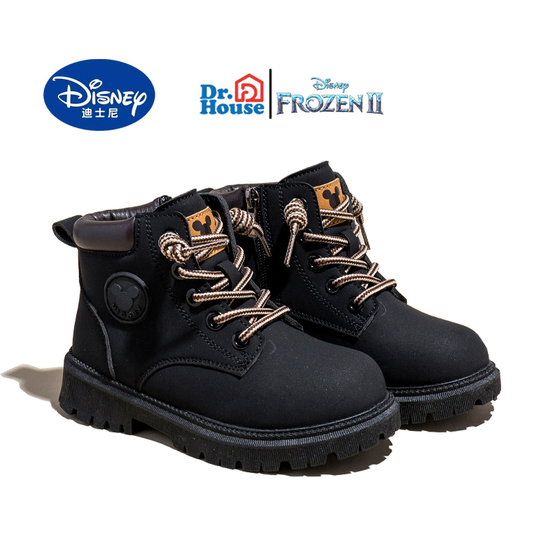 Disney迪士尼儿童鞋男童马丁靴2023冬季新款加绒短靴子女童大黄靴