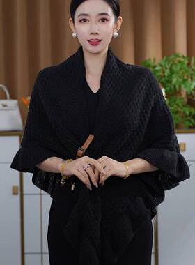 2026新款高端三角披肩女外搭办公室秋冬保暖针织围巾两用斗1009r