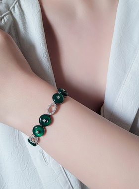 平安扣绿玉髓手链S925纯银