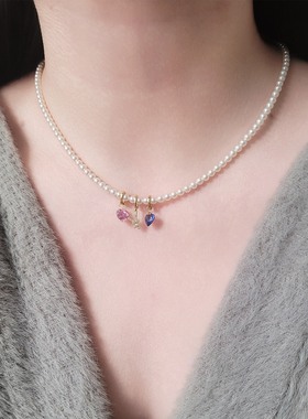 小红心项链吊坠彩色培育宝石