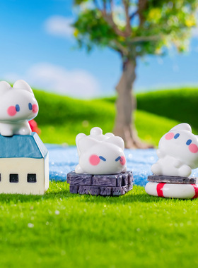 创意卡通棉花糖小白猫 苔藓微景观diy园艺造景车载装饰桌面小摆件