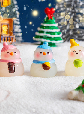 圣诞可爱篝火雪人微景观雪景造景小摆件圣诞老人挂件树脂礼品