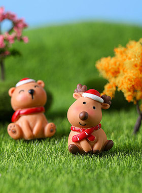 微景观多肉树脂小摆件圣诞节老人雪人狗熊场景造景装饰公仔玩偶