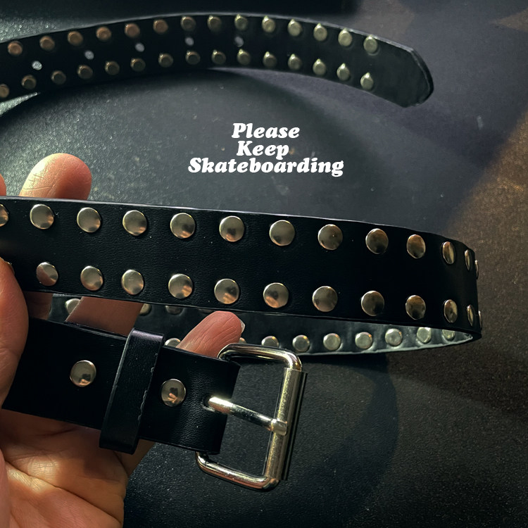 PKS黑色金属双排柳钉皮带百搭个性街头滑板男腰带