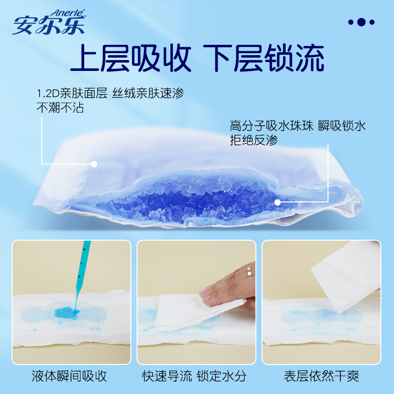 安尔乐蓝芯瞬吸棉柔卫生巾夜用275mm3包30片