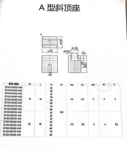 尚风模具A型斜顶座T槽滑装置活型芯组件B型长江滑脚压条SF41A加硬 - 图1