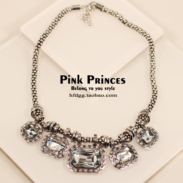 韩国复古宫廷彩色宝石夸张短项链 彩芮项链