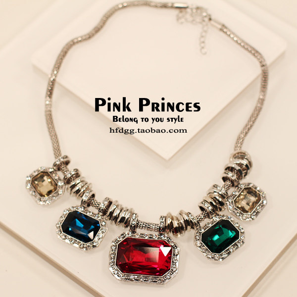 韩国复古宫廷彩色宝石夸张短项链 彩芮项链