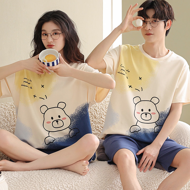 情侣睡衣女夏季短袖纯棉全棉薄款2022新款男夏休闲短裤家居服套装,淘宝优惠券,粉丝福利购,淘宝优惠卷