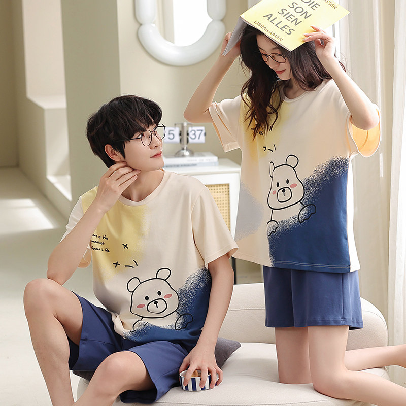 情侣睡衣女夏季短袖纯棉全棉薄款2022新款男夏休闲短裤家居服套装,淘宝优惠券,粉丝福利购,淘宝优惠卷